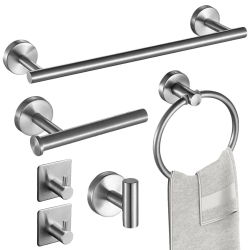 NIERBO 6 Pieces Brushed Nickel Bathroom Hardware Set, Include 15.7 Inch Towel Bar, Towel Rings, Toilet Paper Holder, Towel Hooks, 2 Adhesive Hooks