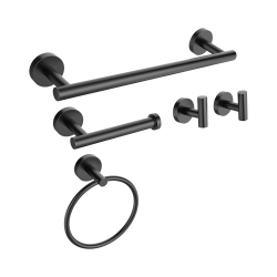 NIERBO 5-Pieces Matte Square Bathroom Hardware Set, Includes 16 Inch Towel Bar, Towel Ring, Toilet Paper Holder, 2 Towel Hooks, Wall Mounted In Black