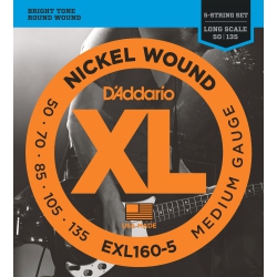 D'ADDARIO Exl160-5 Xl Nickel Wound 5-String Bass Guitar Strings - Long/medium 50-135