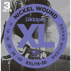 D'ADDARIO Exl115-3D Xl Nickel Wound Electric Guitar Strings - Medium/blues-Jazz Rock 11-49 3 Pack
