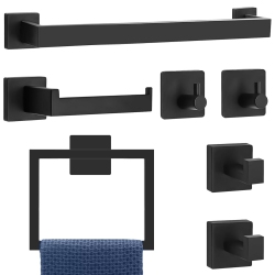 NIERBO 7 Pieces Square Matte Bathroom Hardware Set, Includes 15.7" Towel Bar, Towel Ring, Toilet Paper Holder, 4 Towel Hook, Stainless Steel, Wall
