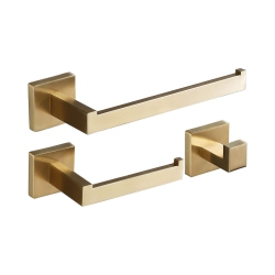 NIERBO 3 Pieces Square Brushed Bathroom Hardware Set, Includes Hand Towel Holder, Toilet Paper Holder, Towel Hook, Stainless Steel, Wall Mounted