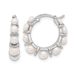 GEM AND HARMONY Freshwater Cultured Pearl Hoop Earrings In Sterling Silver In White