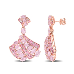 GEM AND HARMONY 13.80 Carat (Ctw) Sapphire Dangle Earrings In 14K Rose Gold With Diamonds In Pink