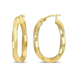 GEM AND HARMONY Sterling Silver Polished Oval Twist Hoop Earrings In Yellow