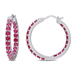 GEM AND HARMONY 3.00 Carat (Ctw) Lab-Created Ruby Hoop Earrings In Sterling In Silver