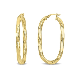 GEM AND HARMONY Sterling Silver Polished Oval Twist Hoop Earrings (2 Inches) In Yellow