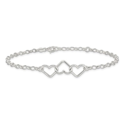 GEM AND HARMONY Sterling Interlocking Heart Link Anklet (8 Inches) In Silver