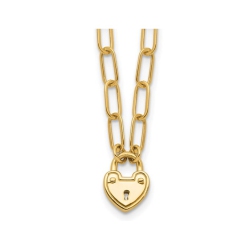 GEM AND HARMONY 14K Gold Heart Lock Charm Pendant Necklace With Chain In Yellow
