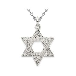 GEM AND HARMONY Sterling Textured Star Of David Pendant Necklace With Chain In Silver