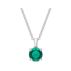 GEM AND HARMONY 1.15 Carat (Ctw) Lab-Created Emerald Solitaire Pendant Necklace In Sterling With Chain In Silver