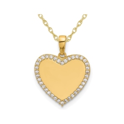 GEM AND HARMONY 14K Gold Polished Heart Charm Pendant Necklace With Synthetic Cubic Zirconia (Cz) Halo And Chain In Yellow