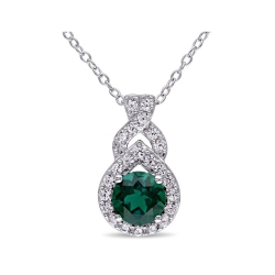 GEM AND HARMONY 1.46 Carat (Ctw) Lab-Created Emerald And Sapphire Teardrop Pendant Necklace In Sterling Silver With Chain In White