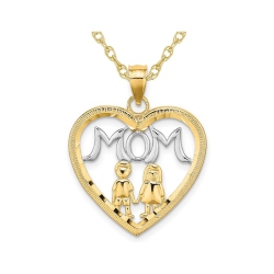 GEM AND HARMONY Mom Heart Pendant Necklace With 2 Kids In 14K Gold With Chain In Yellow