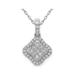 GEM AND HARMONY 1/4 Carat (Ctw) Diamond Cluster Pendant Necklace In 10K Gold With Chain In White