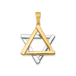 GEM AND HARMONY 14K Two-Tone And White Solid Gold Star Of David Pendant Necklace (No Chain) In Yellow