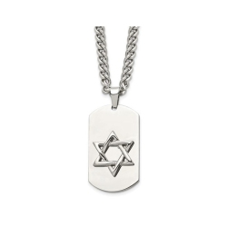 GEM AND HARMONY Mens Stainless Steel Star Of David Dog Tag Pendant Necklace With Chain (24 Inches) In Multicolor