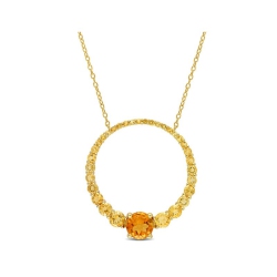 GEM AND HARMONY 3.25 Carat (Ctw) Madeira Citrine Open Circle Pendant Necklace In Plated Sterling Silver With Chain In Yellow