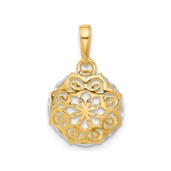 GEM AND HARMONY 14K And White Gold Floral Circle Pendant (No Chain Included) In Yellow