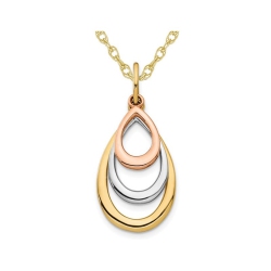 GEM AND HARMONY 14K Yellow, Rose And Gold Teardrop Pendant Necklace With Chain In White