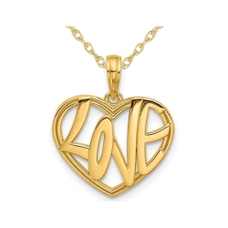 GEM AND HARMONY 14K Gold - Love - Heart Charm Pendant Necklace With Chain In Yellow