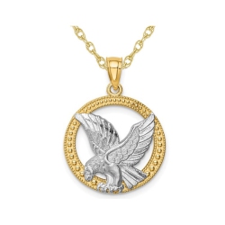 GEM AND HARMONY 14K Gold Circle Eagle Charm Pendant Necklace With Chain In Yellow