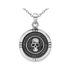GEM AND HARMONY Sterling Antiqued Skull Pendant Necklace With Chain In Silver