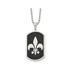 GEM AND HARMONY Mens Stainless Steel Ip-Plated Fleur De Lis Dog Tag Pendant Necklace With Chain In Black