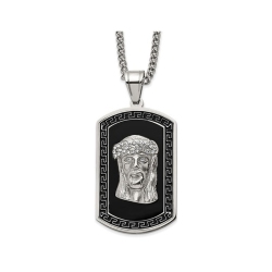 GEM AND HARMONY Mens Dog Tag Jesus Pendant Necklace In Stainless Steel With Chain In Multicolor