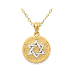 GEM AND HARMONY 14K Gold Star Of David Disc Charm Pendant Necklace With Chain In Yellow