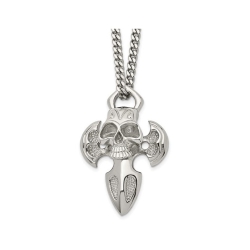 GEM AND HARMONY Stainless Steel Polished Skull And Cross Pendant Necklace With Chain (24 Inches) In Multicolor