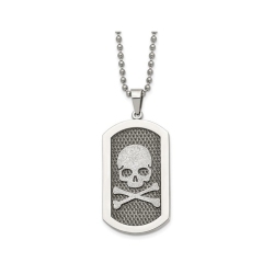 GEM AND HARMONY Mens Stainless Steel Polished Laser Cut Skull And Crossbones Dog Tag Pendant Necklace With Chain In Multicolor