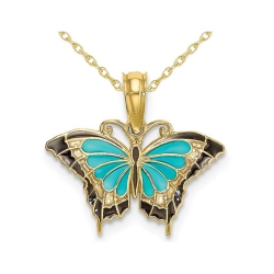 GEM AND HARMONY Aqua Butterfly Charm Pendant Necklace In 10K Gold With Chain In Yellow