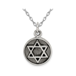 GEM AND HARMONY Antiqued Sterling Star Of David Medal Pendant Necklace With Chain In Silver