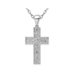 GEM AND HARMONY Sterling Diamond Cut Cross Pendant Necklace With Chain In Silver