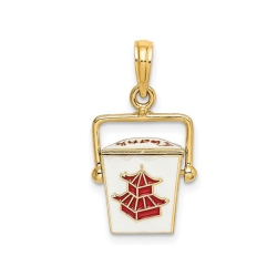 GEM AND HARMONY 14K Gold Moveable Chinese Take-Out Box Charm Pendant (No Chain) In Yellow