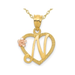 GEM AND HARMONY 14K Gold Initial -N- Heart Necklace Pendant Charm With Chain In Yellow