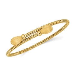GEM AND HARMONY 14K Gold Polished And Brushed Bypass Cuff Bangle Bracelet In Yellow