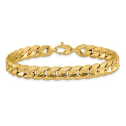 GEM AND HARMONY Mens 14K Gold Textured Curb Link Bracelet (8.5 Inches) In Yellow
