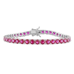 GEM AND HARMONY 14.50 Carat (Ctw) Lab-Created Ruby Tennis Bracelet In Sterling (7.25 Inches) In Silver