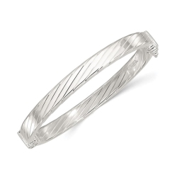GEM AND HARMONY Sterling Striped Hinged Bangle Bracelet (7.0Mm) In Silver