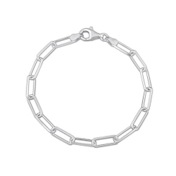 GEM AND HARMONY Diamond Cut Paperclip Chain Bracelet In Sterling (7.50 Inches) In Silver