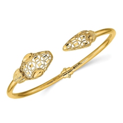 GEM AND HARMONY 14K Gold Snake Head Hinged Bangle Bracelet In Yellow