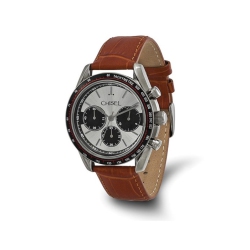 GEM AND HARMONY Chisel Stainless Steel Dial Chronograph Watch With Leather Band In Grey
