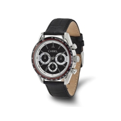 GEM AND HARMONY Chisel Stainless Steel Dial Chronograph Watch With Leather Strap In Black