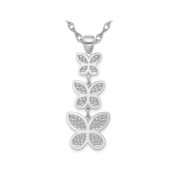 GEM AND HARMONY Sterling Polished Beaded Butterfly Charm Pendant Necklace With Chain In Silver