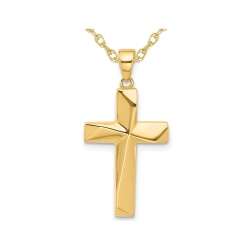 GEM AND HARMONY 14K Gold Polished Cross Pendant Necklace With Chain In Yellow