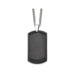 GEM AND HARMONY Mens Plated Stainless Steel Brushed Dog Tag Pendant Necklace With Chain (24 Inches) In Black