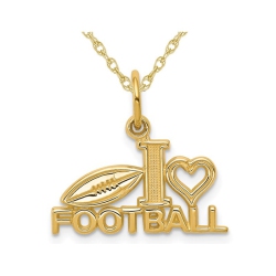 GEM AND HARMONY 10K Gold I Love Football Charm Pendant Necklace With Chain In Yellow