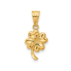 GEM AND HARMONY 14K Gold Brushed Satin Clover Leaf Heart Charm Pendant (No Chain) In Yellow